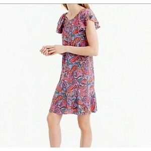 J Crew 100% Silk Paisley Pink Mini Shift Dress Flutter Sleeve Sz. 8‎ Soft Girl